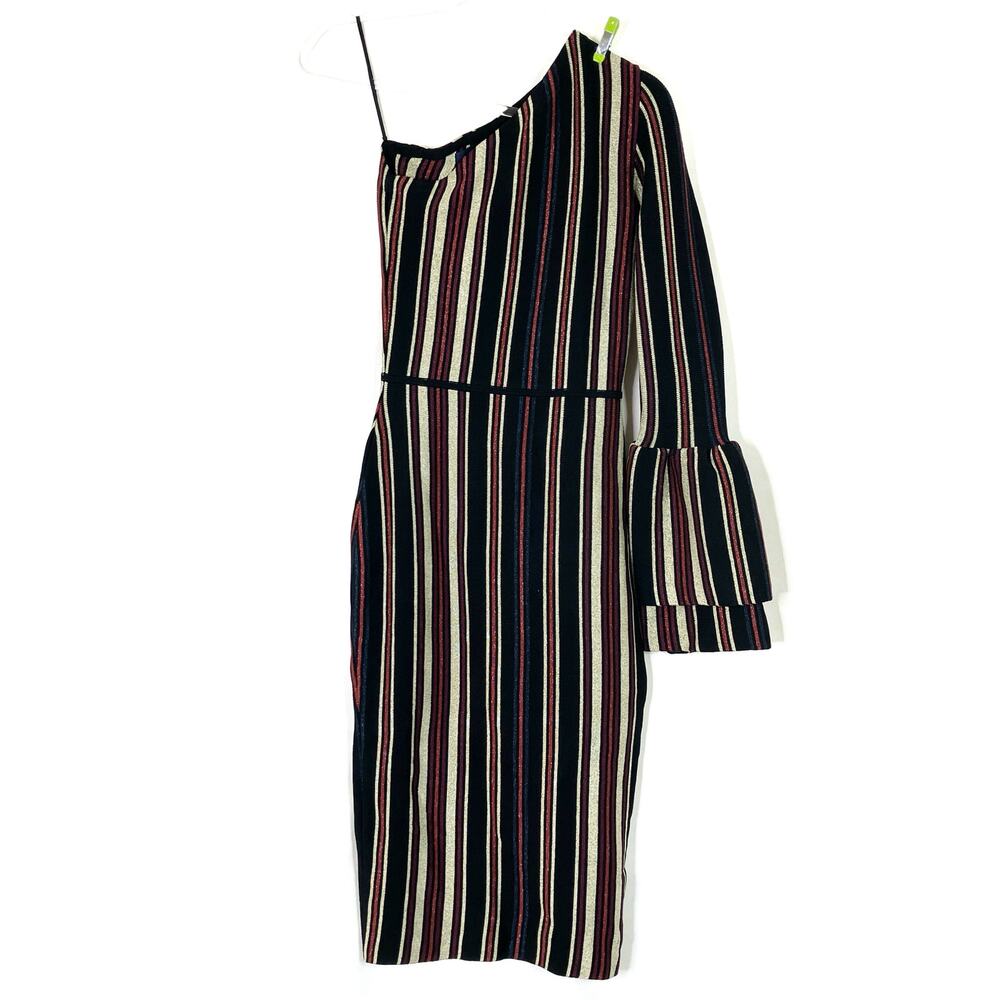 Rachel Rachel Roy | One Shoulder Dress Black Red Gold Stripe Womens Small